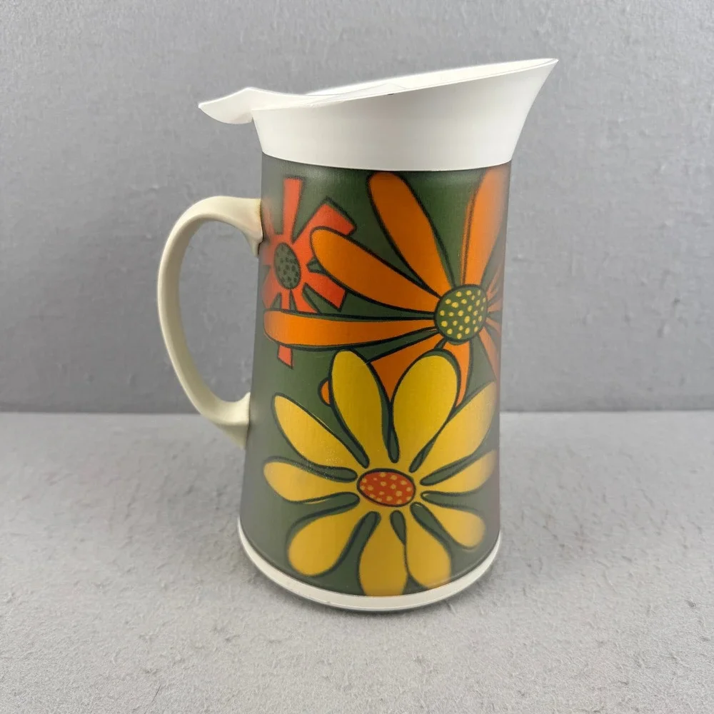 Vintage David Douglas Hot Cold Beverage Caddy Pitcher Retro Floral 1970s Thermos